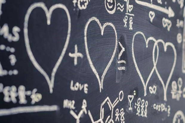 addition of hearts on blackboard